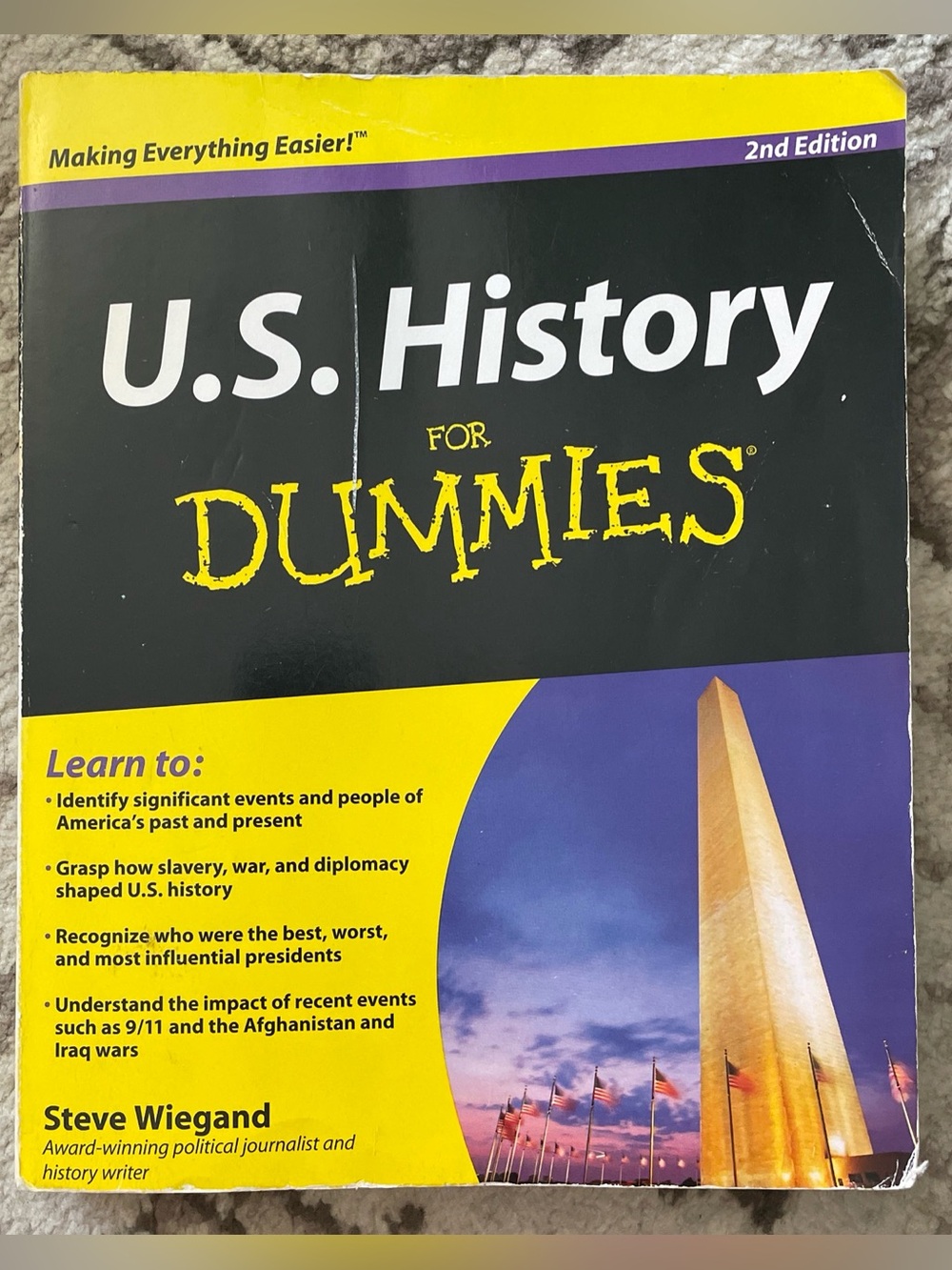 U.S. History For Dummies Paperback Book - Yellow/Black
